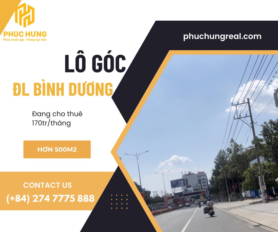 Lô góc hơn 500m2 mặt tiền Đại Lộ Bình Dương, Trung tâm TP Thủ Dầu Một